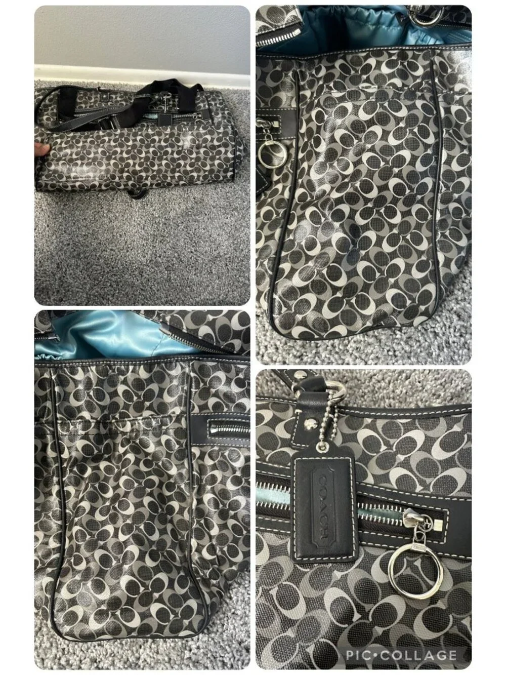 Coach 2011 Black Gray Diaper Bag Coated Changing Pad Shoulder Strap Crossbody